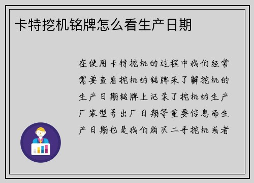 卡特挖机铭牌怎么看生产日期