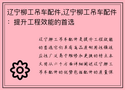 辽宁柳工吊车配件,辽宁柳工吊车配件：提升工程效能的首选